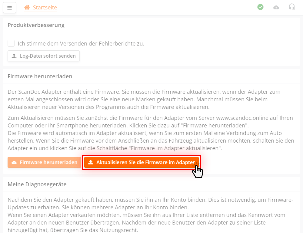 Firmware-Speicherung im Scanner