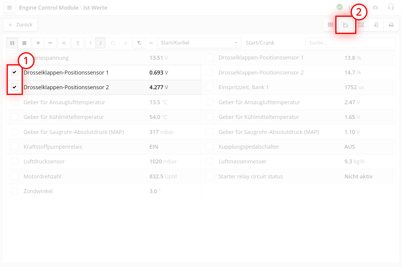 Parameterauswahl für Diagrammüberlagerung